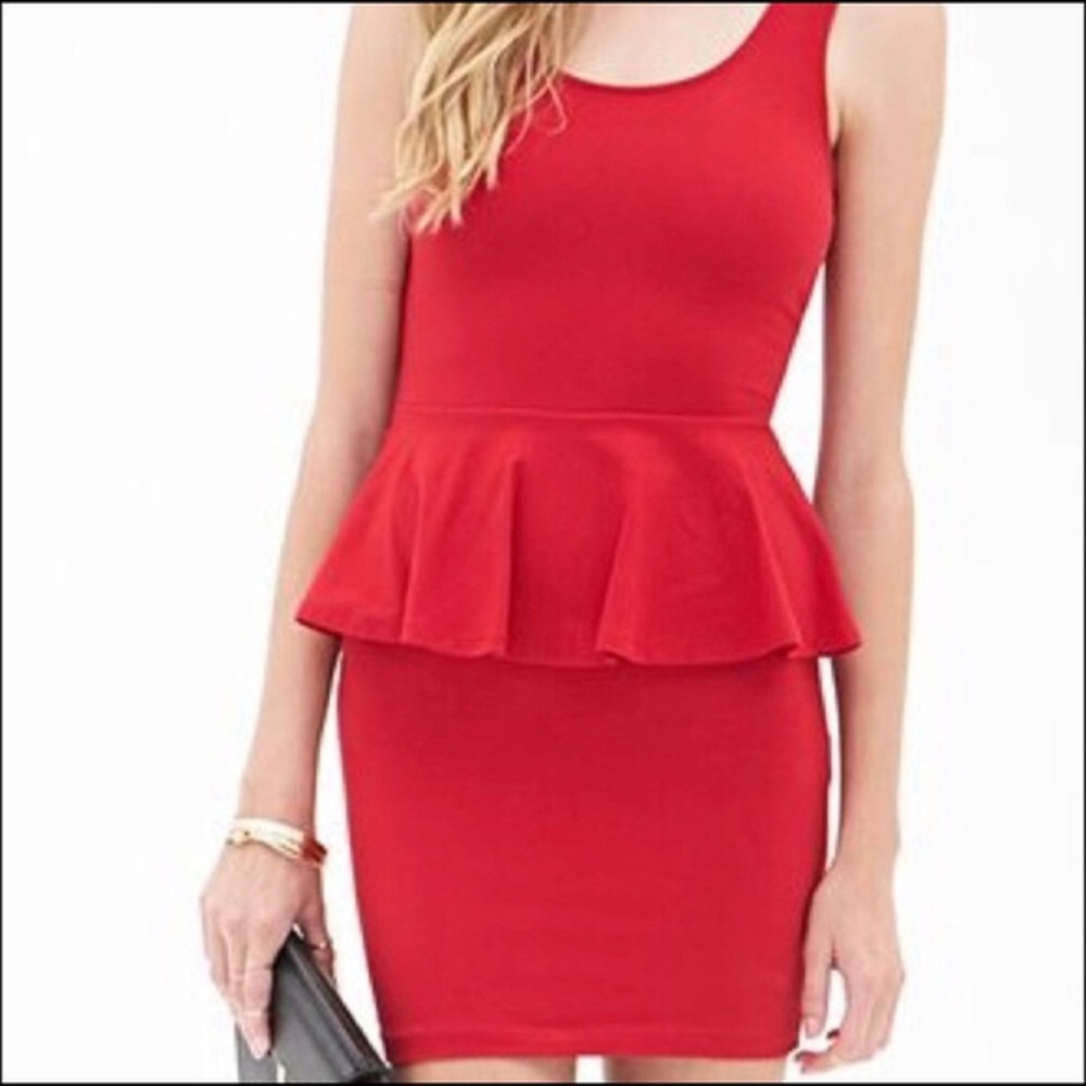 🌿[4/$20] Sexy Fitted Red Tank Peplum Dress